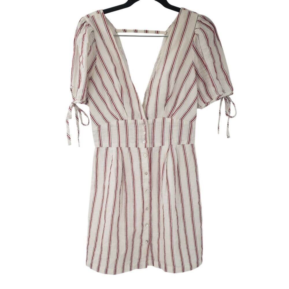 FOREVER 21 Linen Blend V-Neck Striped Dress Womens Size Small S